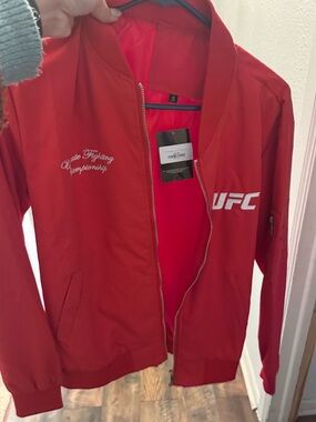 UFC Red Bomber Jacket with White Logo
